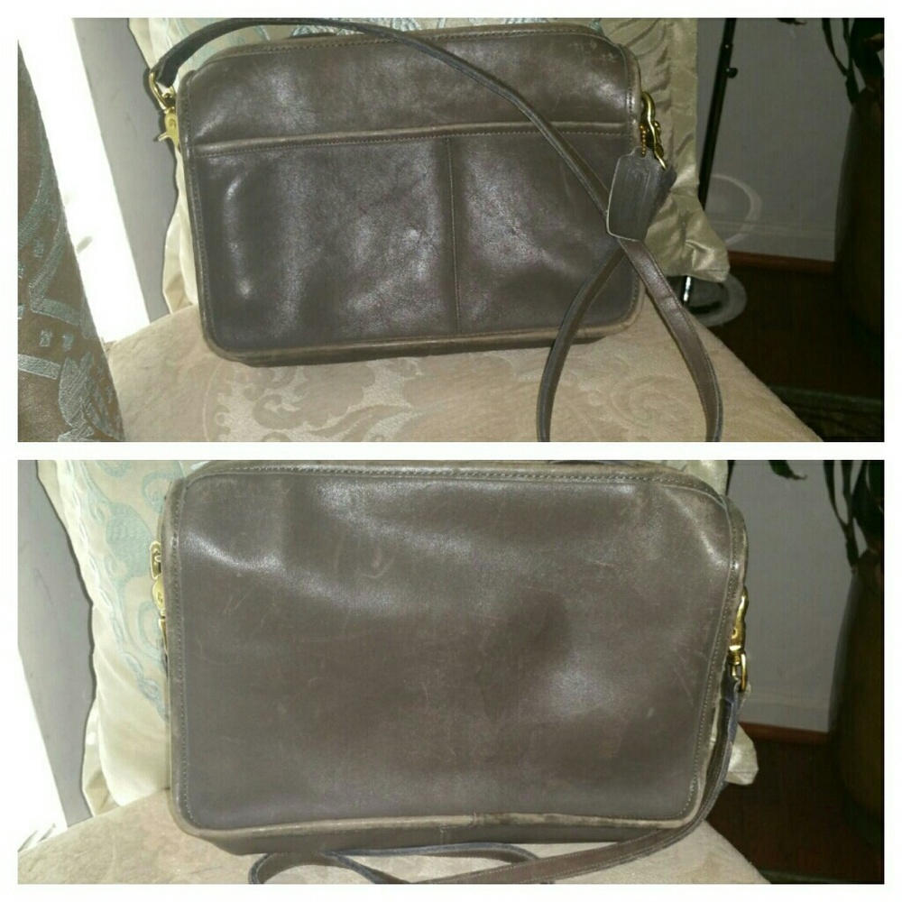 Vintage Coach Gray Leather Crossbody Shoulder Bag